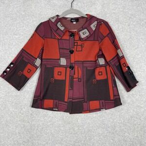 Andria Lieu Art to Wear Abstract Geometric Jacket Womens S Rust Burgundy Boho